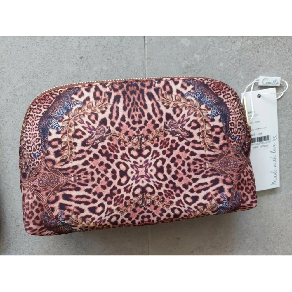 CAMILLA *Lady Lodge* small leopard print makeup travel toiletry bag pouch